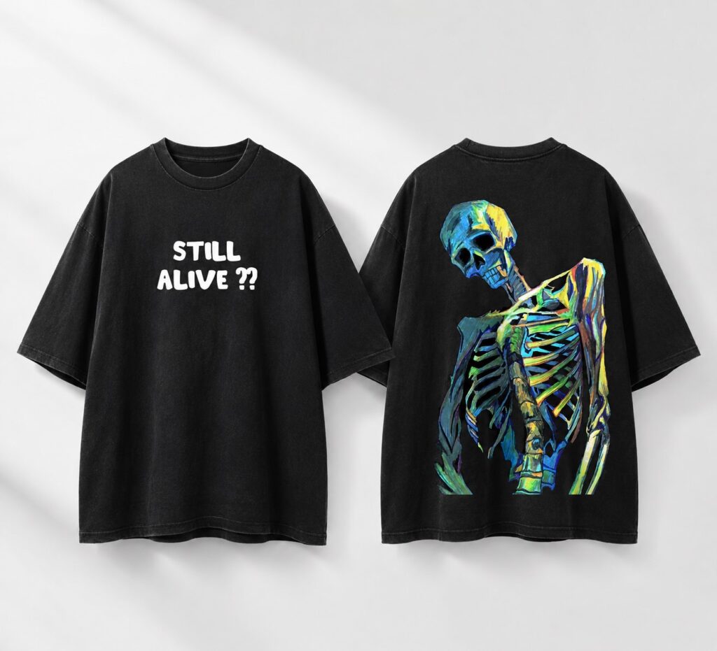 Still Alive Skeleton Oversized Graphic T-Shirt