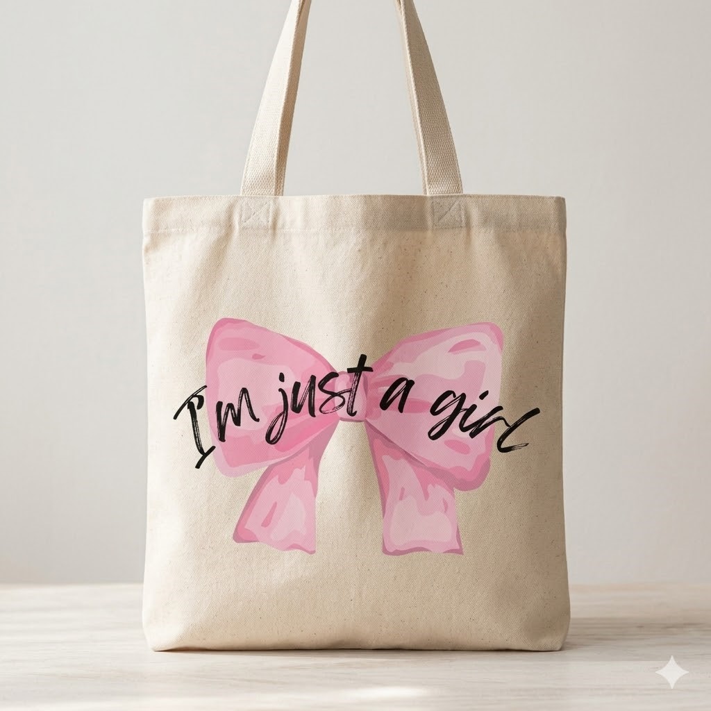 I'm Just a Girl Printed Canvas Tote Bag