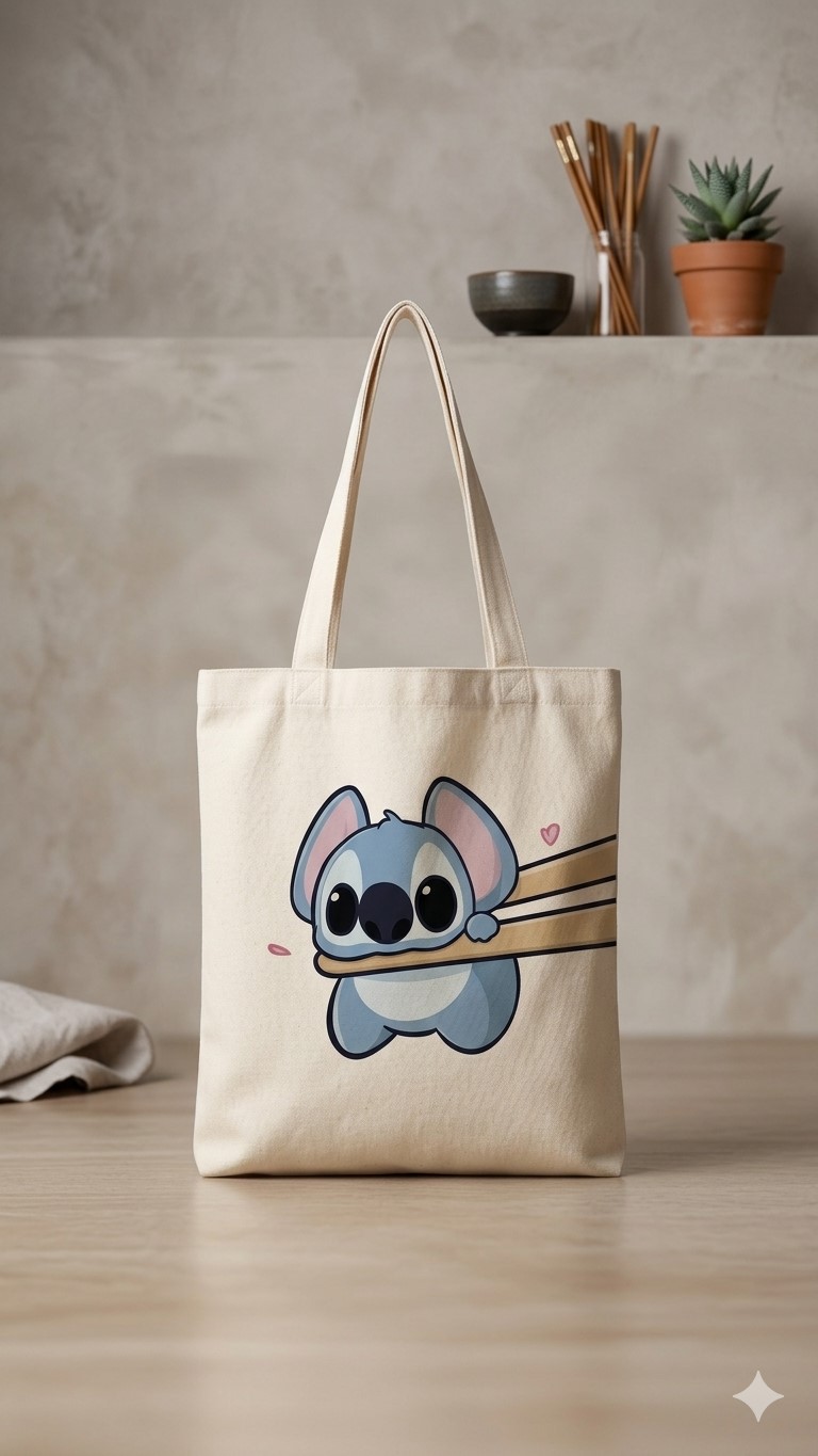 Cute Stitch Character Canvas Tote Bag