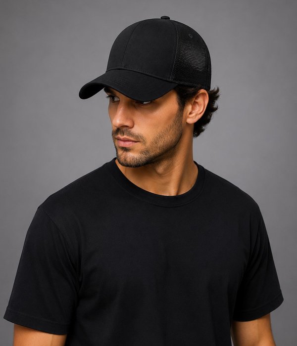 Black Mesh Trucker Cap