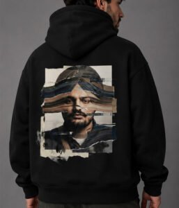 295 Distorted Portrait Oversized Hoodie – Black