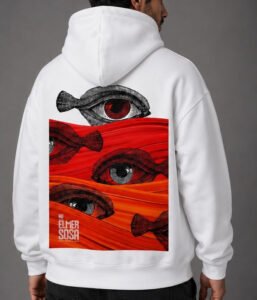 Elmer Sosa Eye & Fish Graphic Oversized Hoodie – White