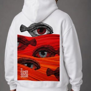 Elmer Sosa Eye & Fish Graphic Oversized Hoodie – White