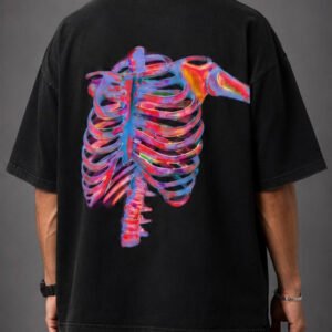Still Alive Neon Ribcage Graphic Oversized T-Shirt – Black