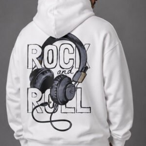 Rock & Roll Headphones Graphic Oversized Hoodie – White