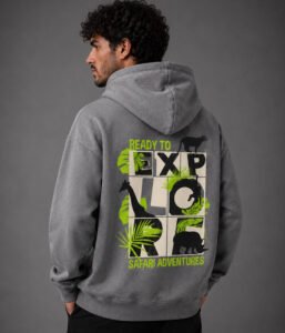 Safari Adventure Graphic Oversized Hoodie – Grey