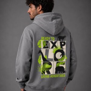 Safari Adventure Graphic Oversized Hoodie – Grey