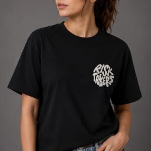 Risk Takers Graphic Round Neck T-Shirt – Black