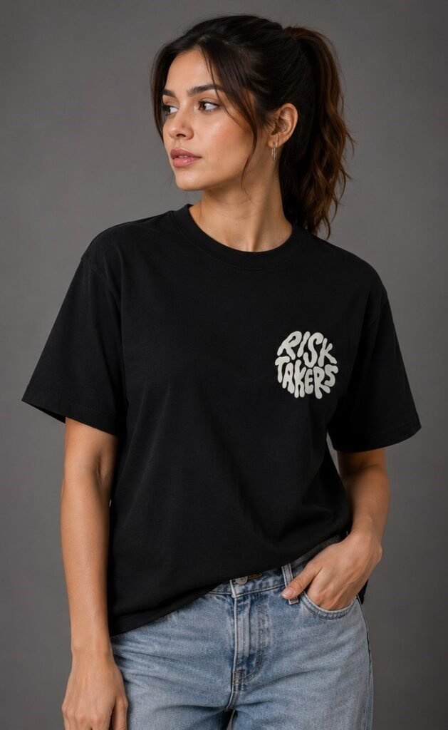 Risk Takers Graphic Round Neck T-Shirt – Black