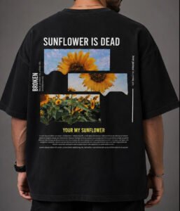 Dead Sunflower Graphic Oversized T-Shirt – Black