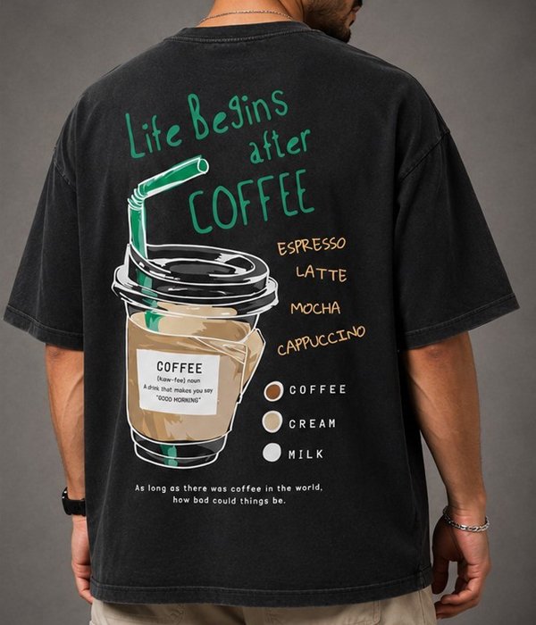 Life Begins After Coffee Oversized T-Shirt – Black